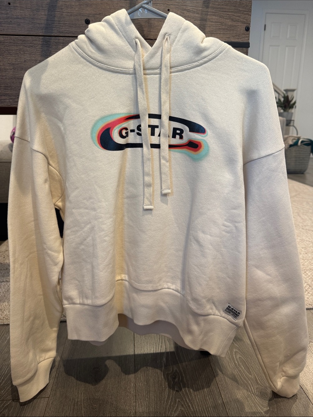G-Star Cream Crewneck Hoodie with Multicolor Logo